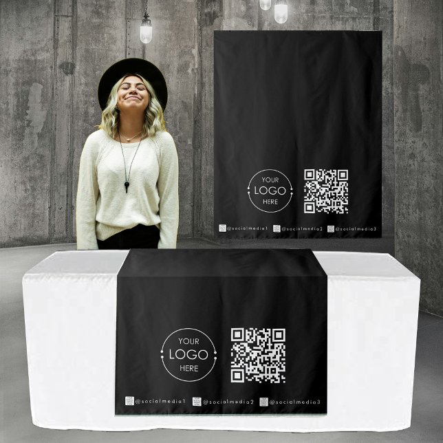 Benutzerdefinierter Table Runner Banner Black Busi Wandteppich (Custom Table Runner Banner Black Business QR Code Tapestry)