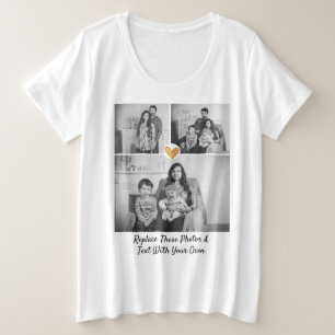 Benutzerdefinierter Text / 3 Fotos Goldenes Herz s Große Größe T-Shirt