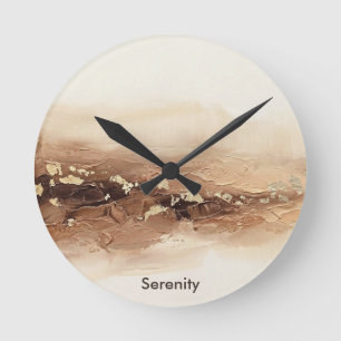 Benutzerdefinierter Text 3D Erdiges Beige Gold Abs Runde Wanduhr
