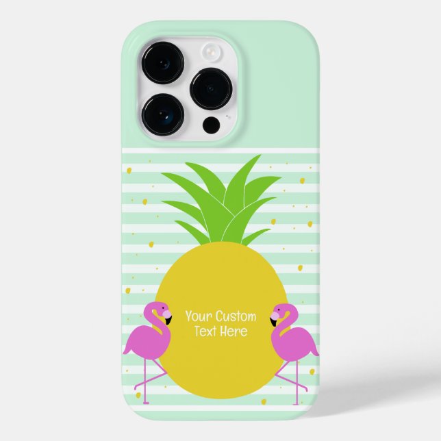 Benutzerdefinierter Text Ananas-Flamingos Case-Mate iPhone 14 Pro Hülle (Rückseite)