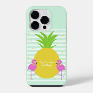 Benutzerdefinierter Text Ananas-Flamingos iPhone 14 Pro Hülle
