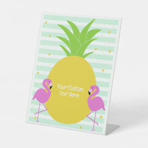 Benutzerdefinierter Text Ananas-Flamingos Sockelschild
