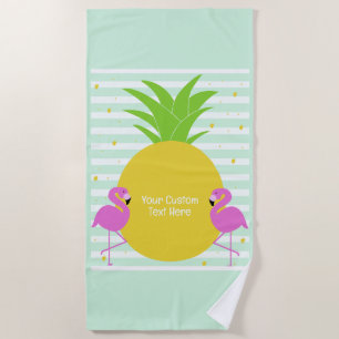 Benutzerdefinierter Text Ananas-Flamingos Strandtuch