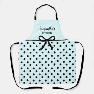 Benutzerdefinierter Text Aquamarin Black Polka Dos Schürze