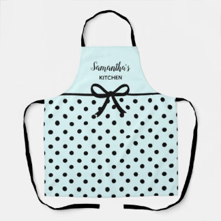 Benutzerdefinierter Text Aquamarin Black Polka Dos Schürze