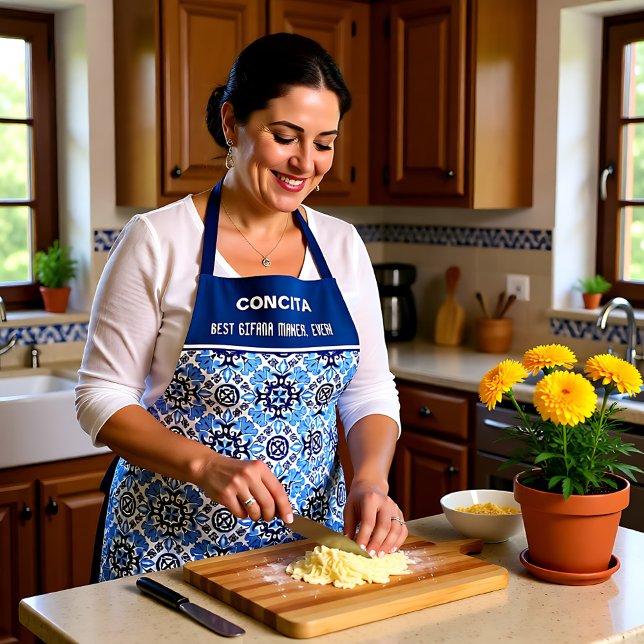 Benutzerdefinierter Text 💙 Atemberaubend-blauer A Schürze (Custom text💙 Stunning blue Azulejos Apron)