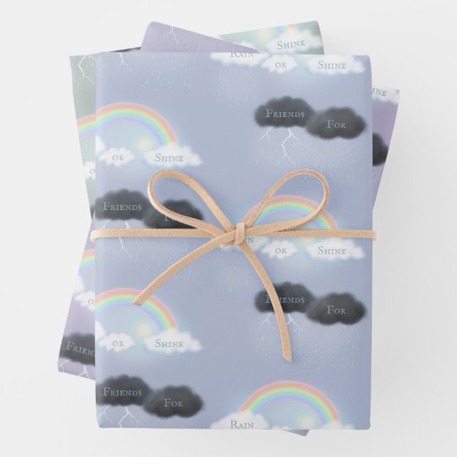 Benutzerdefinierter Text auf Wolken und Regenbogen Geschenkpapier Set (Beispiel)