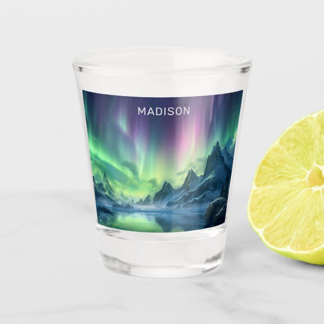 Benutzerdefinierter Text Aurora Borealis Schnapsglas (Vorderseite)