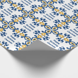 Benutzerdefinierter Text 💙 Azulejos (Blau und Gel Geschenkpapier