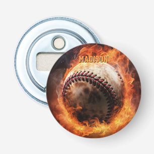Benutzerdefinierter Text-Baseball auf Feuer Flaschenöffner