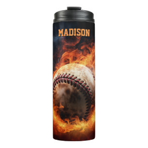 Benutzerdefinierter Text-Baseball auf Feuer Thermosbecher