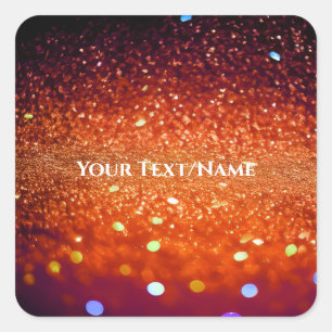 Benutzerdefinierter Text - Bokeh-Glitzer - Orange Quadratischer Aufkleber