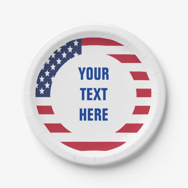 Benutzerdefinierter Text der amerikanischen Flagge Pappteller (Vorderseite)