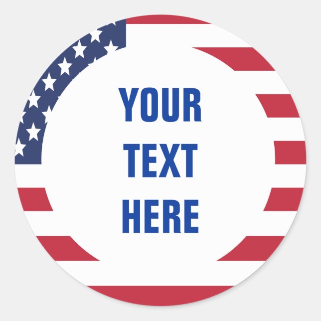 Benutzerdefinierter Text der amerikanischen Flagge Runder Aufkleber (Vorderseite)