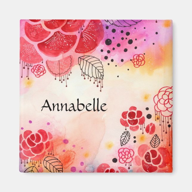 Benutzerdefinierter Text der roten Blume Magnet (Vorne)