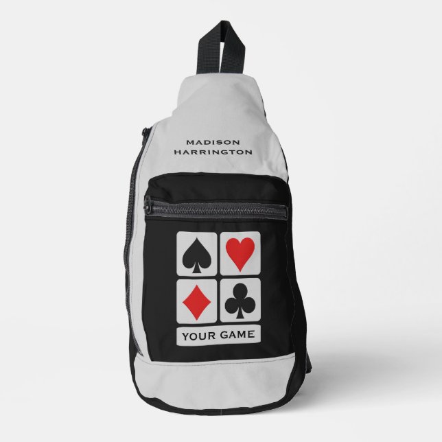 Benutzerdefinierter Text des Kartenspielers Crossbody Bag (Vorderseite)