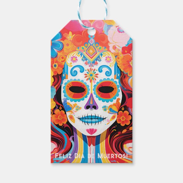 Benutzerdefinierter Text Dia de Muertos La Calaver Geschenkanhänger (Vorderseite)