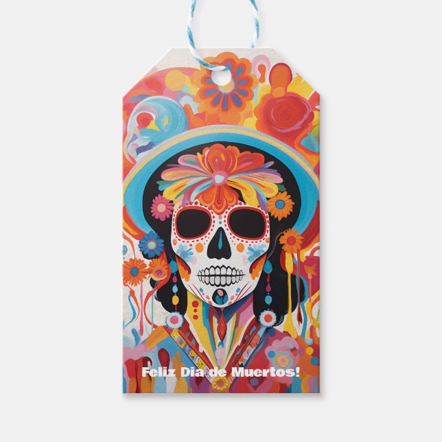 Benutzerdefinierter Text Dia de Muertos La Calaver Geschenkanhänger (Vorderseite)