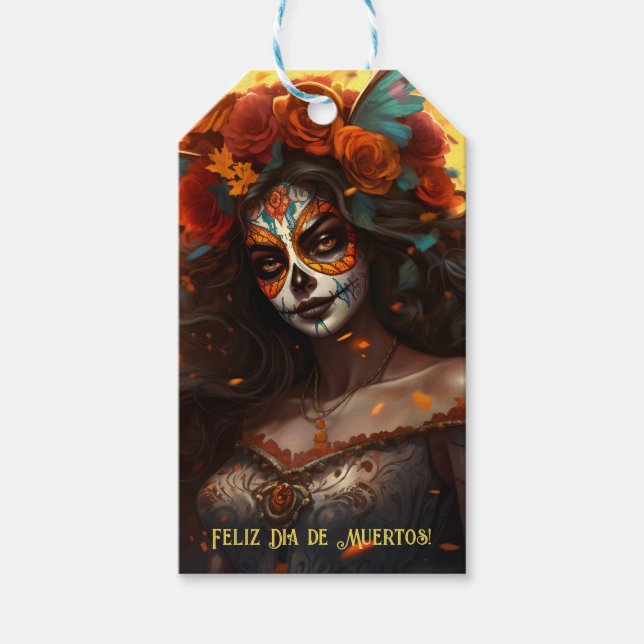 Benutzerdefinierter Text Dia de Muertos La Calaver Geschenkanhänger (Vorderseite)