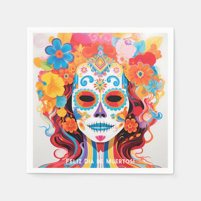Benutzerdefinierter Text Dia de Muertos La Calaver Serviette (Vorderseite)