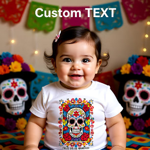 Benutzerdefinierter Text Dia de Muertos Zucker-Sch Baby T-shirt