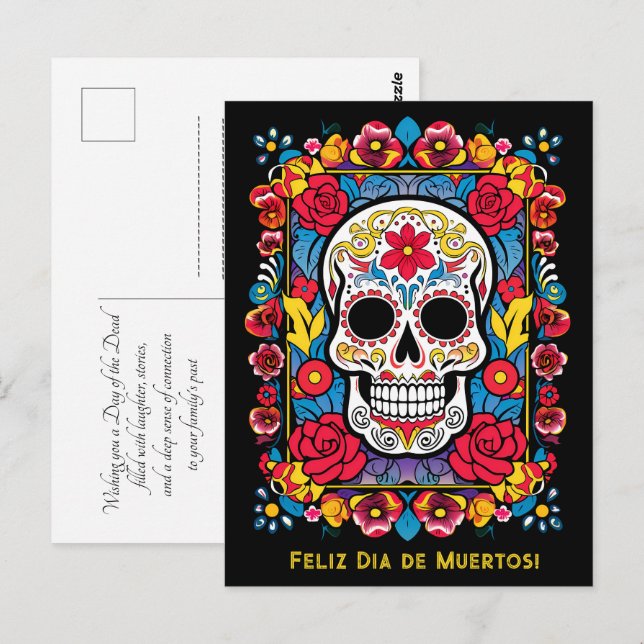 Benutzerdefinierter Text Dia de Muertos Zuckerschä Postkarte (Vorne/Hinten)