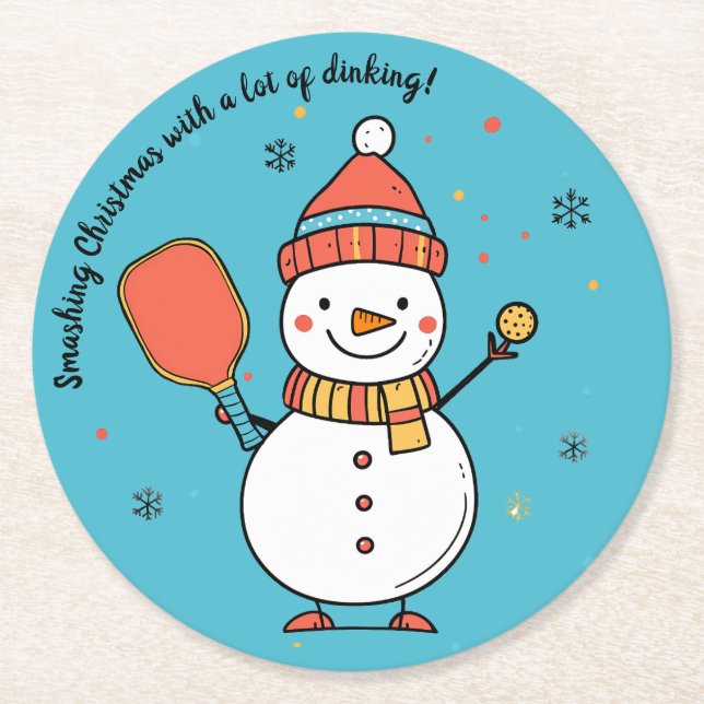 Benutzerdefinierter Text Dinking Snowman Runder Pappuntersetzer (Vorderseite)