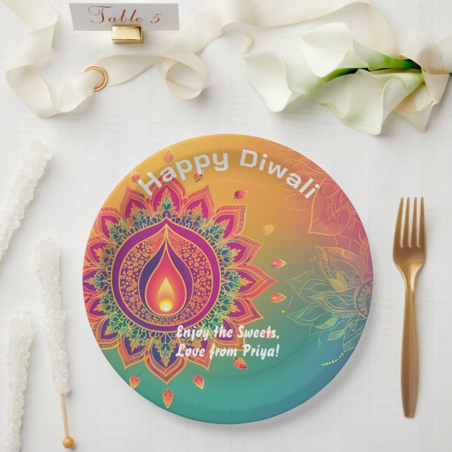 Benutzerdefinierter Text, Diwali Delight Plate Pappteller (Hochzeit)