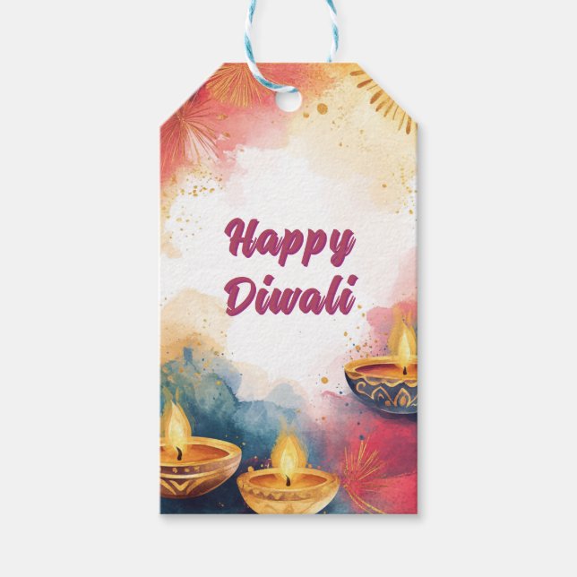 Benutzerdefinierter Text, Diwali Wasserfarbe Licht Geschenkanhänger (Vorderseite)