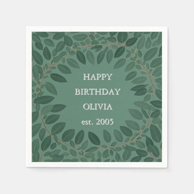 Benutzerdefinierter Text Eukalyptus Frame Napkin - Serviette (Vorderseite)