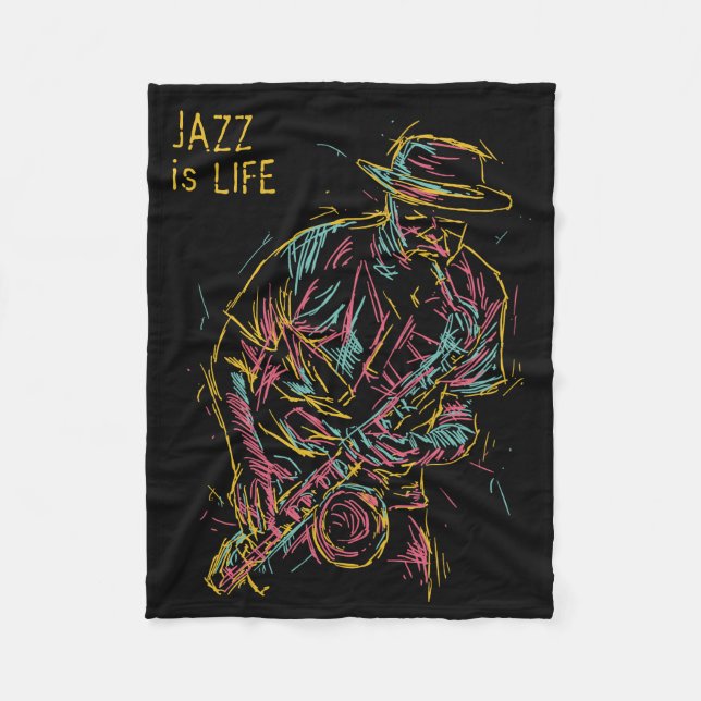 Benutzerdefinierter Text Farbiger Jazzplayer Fleecedecke (Vorderseite)