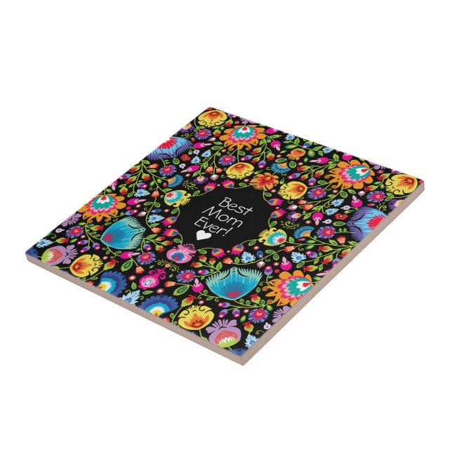 Benutzerdefinierter Text, Folklore-Blume  Fliese (Seite)