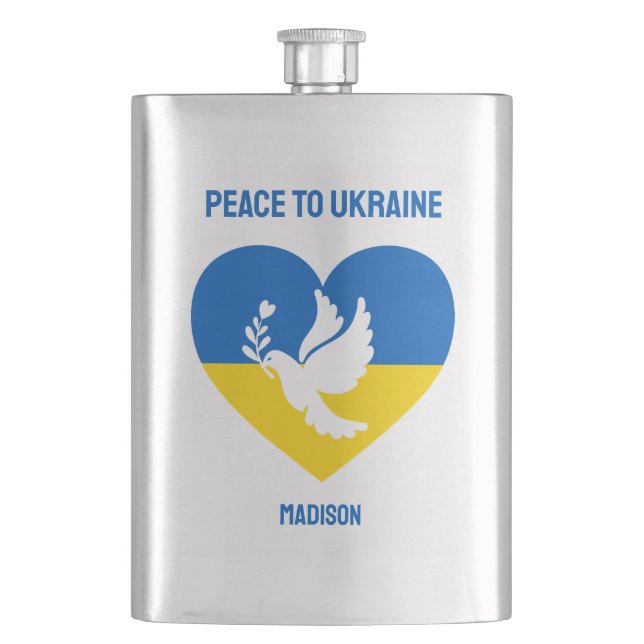 Benutzerdefinierter Text Frieden für die Ukraine Flachmann (Vorderseite)