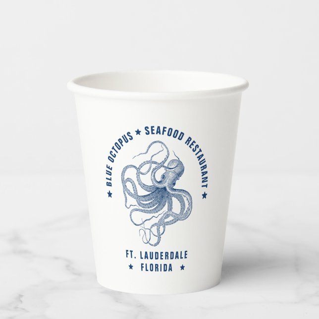 Benutzerdefinierter Text für Blue Octopus Illustra Pappbecher (Vorderseite)
