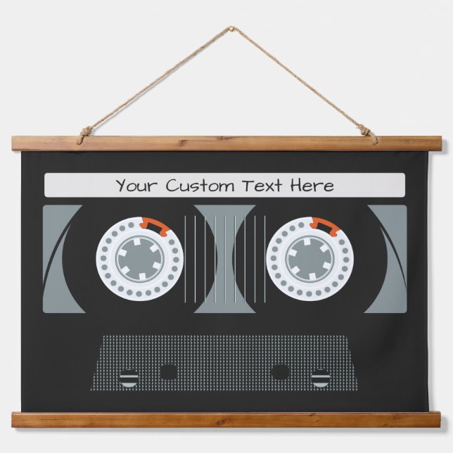 Benutzerdefinierter Text für ein Casette-Tape zurü Wandteppich Mit Holzrahmen (Vorne)