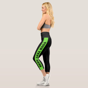 Benutzerdefinierter Text für grüne Streifen Capri Leggings