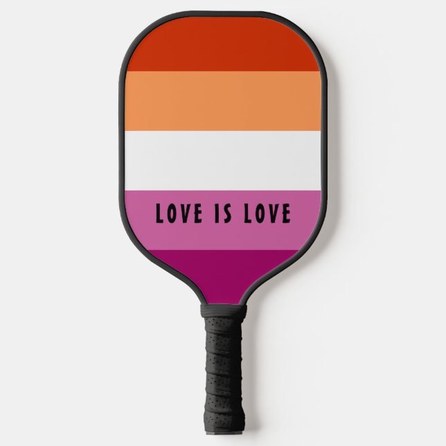 Benutzerdefinierter Text für LGBT-Regenbogen Lesbe Pickleball Schläger (Vorderseite)