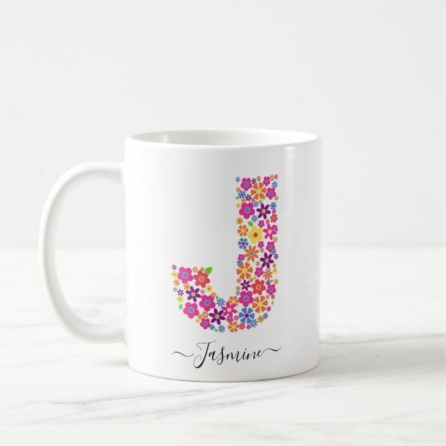 Benutzerdefinierter Text für Monogramm-Blume - Blu Kaffeetasse (Links)