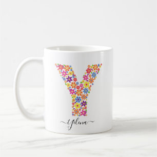 Benutzerdefinierter Text für Monogramm-Blume - Blu Kaffeetasse