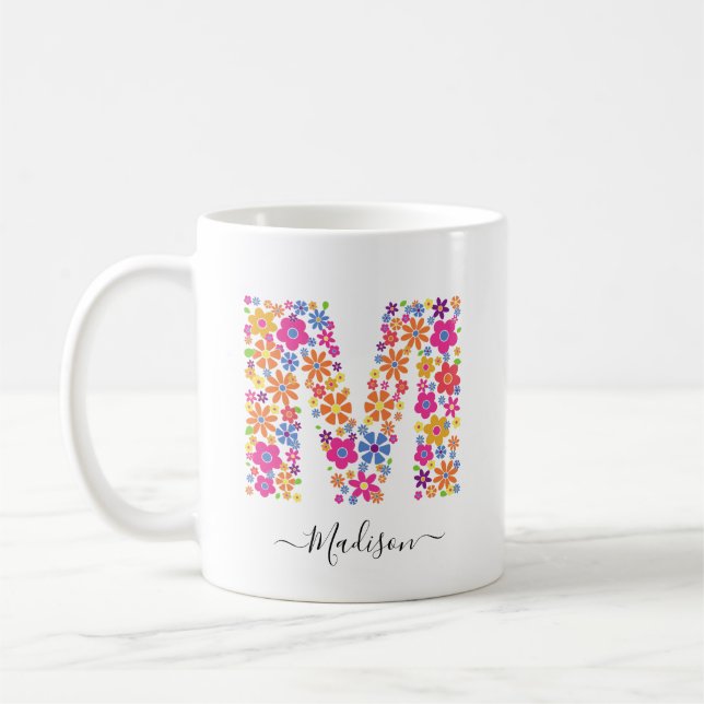 Benutzerdefinierter Text für Monogramm-Blume - Blu Kaffeetasse (Links)