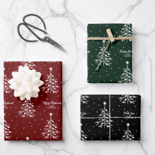 Benutzerdefinierter Text für weiße Weihnachtsbau Geschenkpapier Set