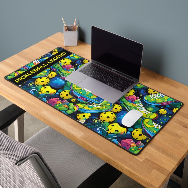 Benutzerdefinierter Text Gelb Psychedelische Pickl Schreibtischunterlage (Büro 2)