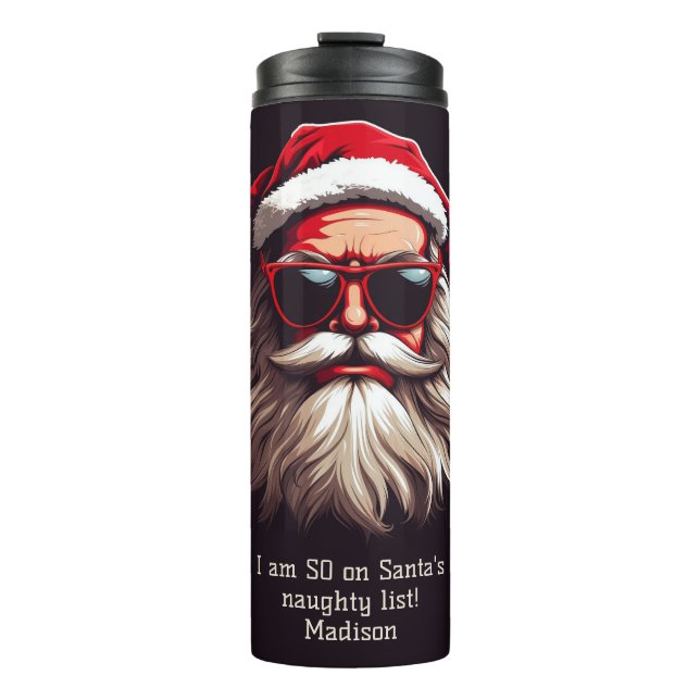 Benutzerdefinierter Text Grumpy Santa Thermosbecher (Vorderseite)