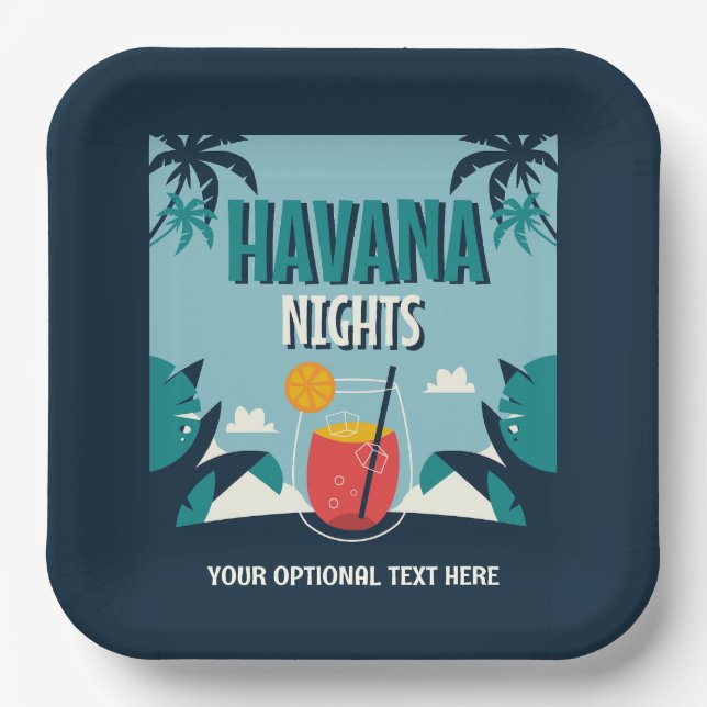 Benutzerdefinierter Text "Havana Nights" Pappteller (Vorderseite)