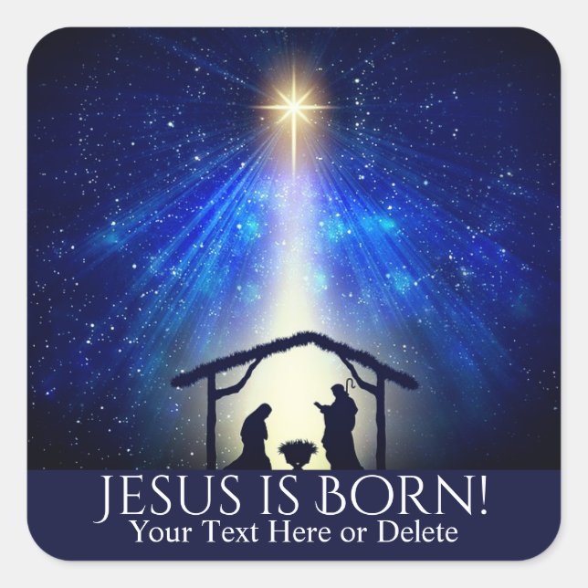 Benutzerdefinierter Text Jesus ist Geborener Weihn Quadratischer Aufkleber (Vorderseite)