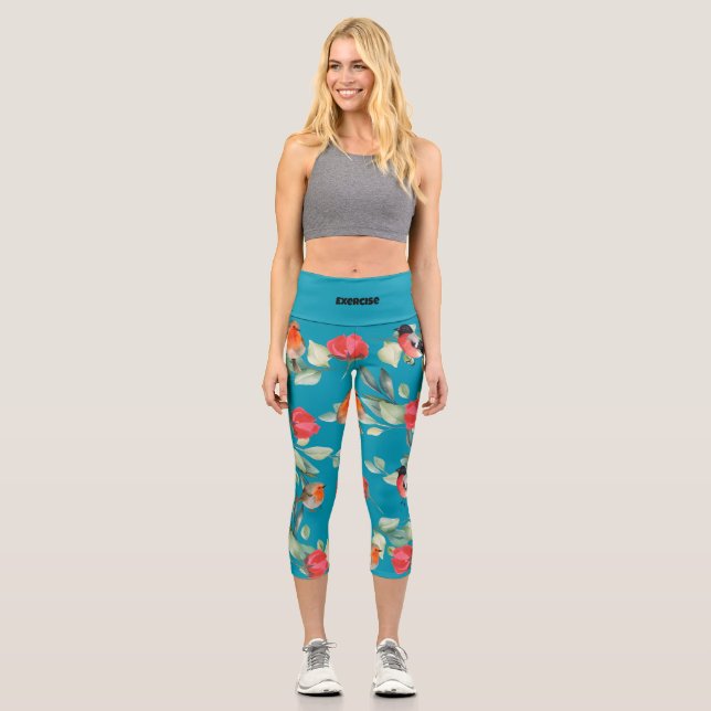 Benutzerdefinierter Text l Adorable blue pattern l Capri Leggings (Vorderseite)