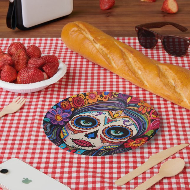Benutzerdefinierter Text 💀 La Calavera Catrina Pappteller (Picknick)