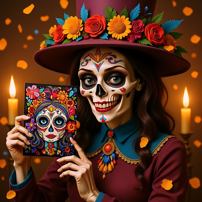 Benutzerdefinierter Text 💀 La Calavera Catrina Postkarte (Custom text 💀 La Calavera Catrina Postcard)