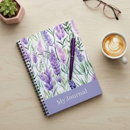 Benutzerdefinierter Text Lila Blumen Journal Notizblock