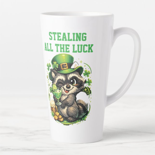 Benutzerdefinierter Text Lustiger Waschbär St. Pat Milchtasse (Rechts)